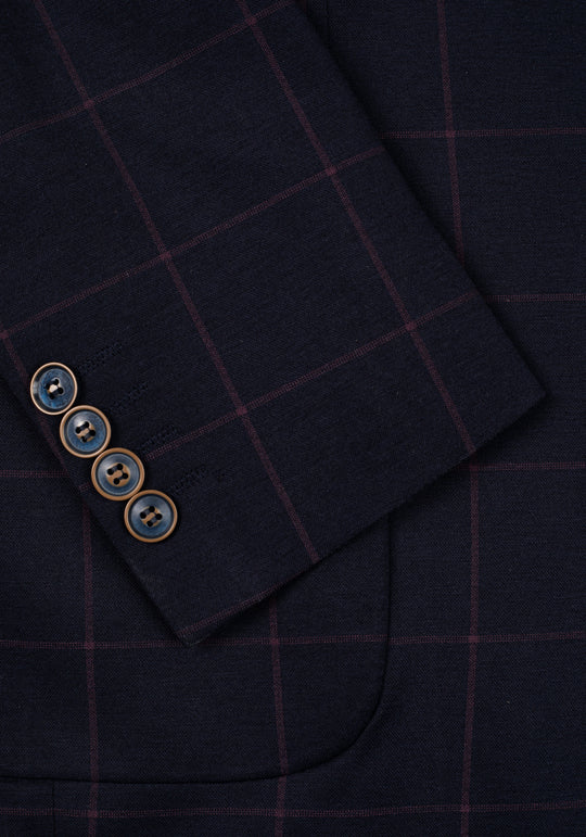 Contemporary Fit Dull Navy Red Checked Blazer