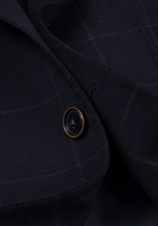 Contemporary Fit Dull Navy Red Checked Blazer