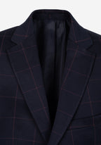 Contemporary Fit Dull Navy Red Checked Blazer