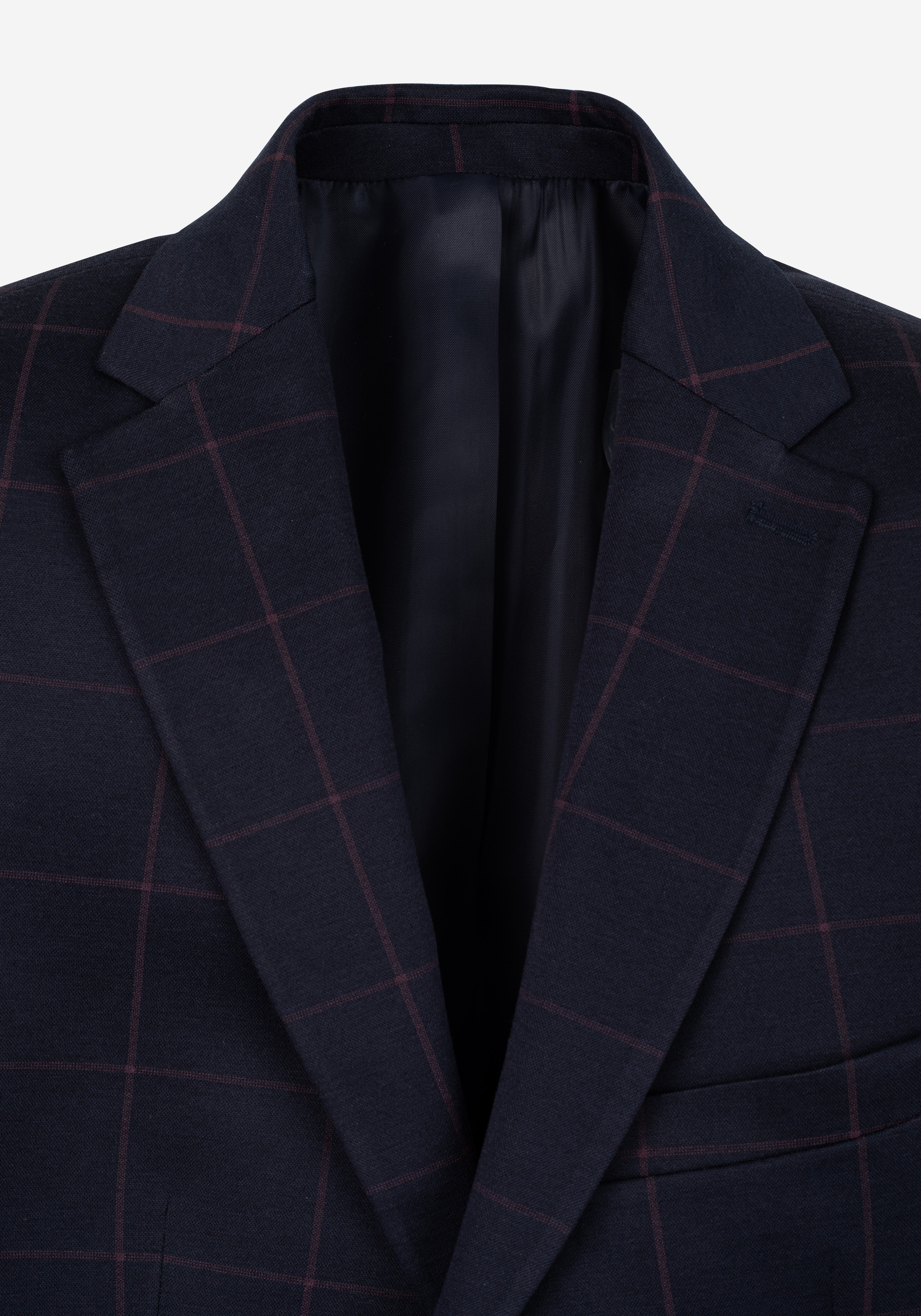 Contemporary Fit Dull Navy Red Checked Blazer
