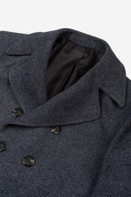Navy Grizzle Grey Double-Breasted Herringbone Coat