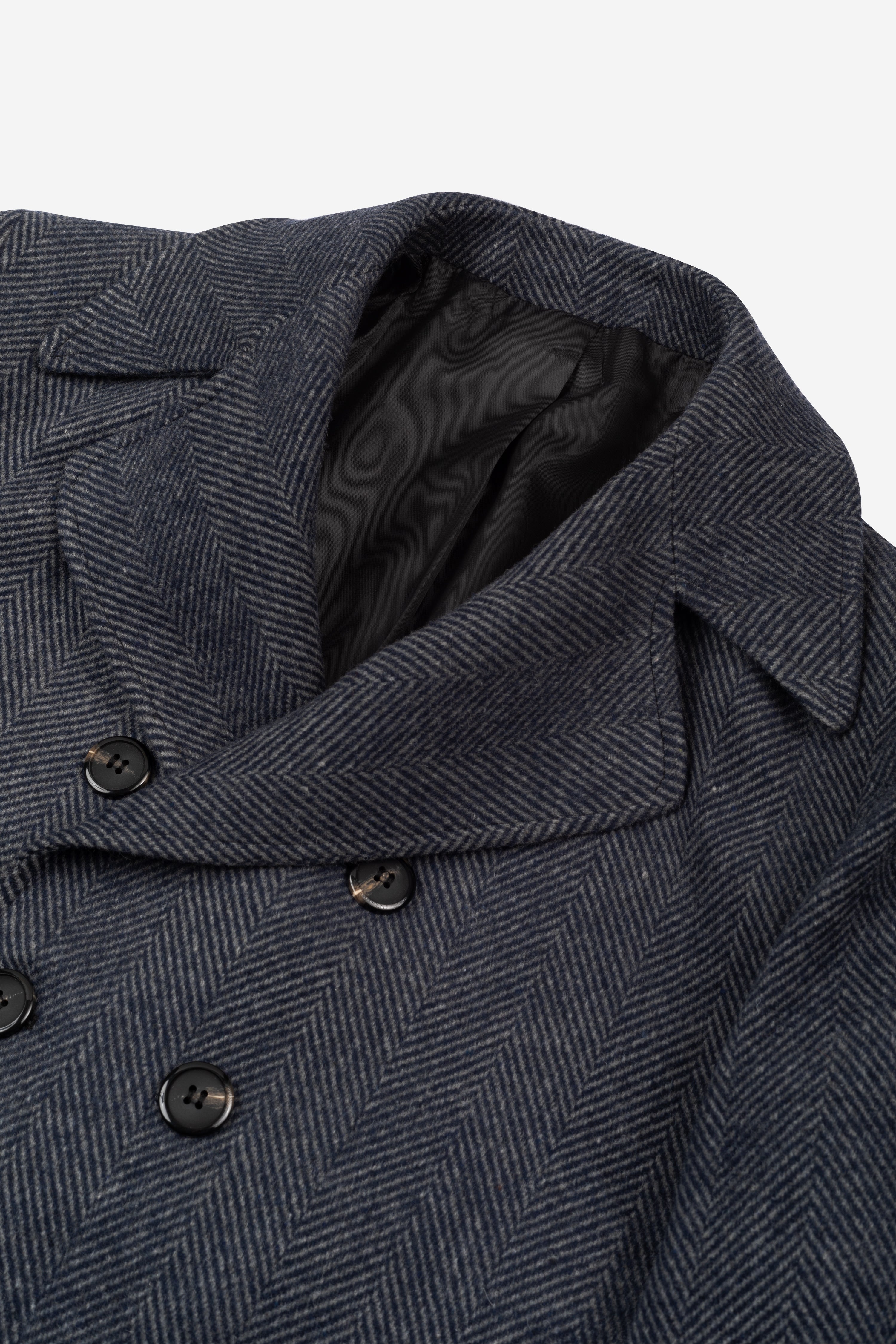 Navy Grizzle Grey Double-Breasted Herringbone Coat