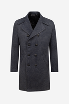 Navy Grizzle Grey Double-Breasted Herringbone Coat