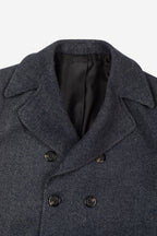 Navy Grizzle Grey Double-Breasted Herringbone Coat