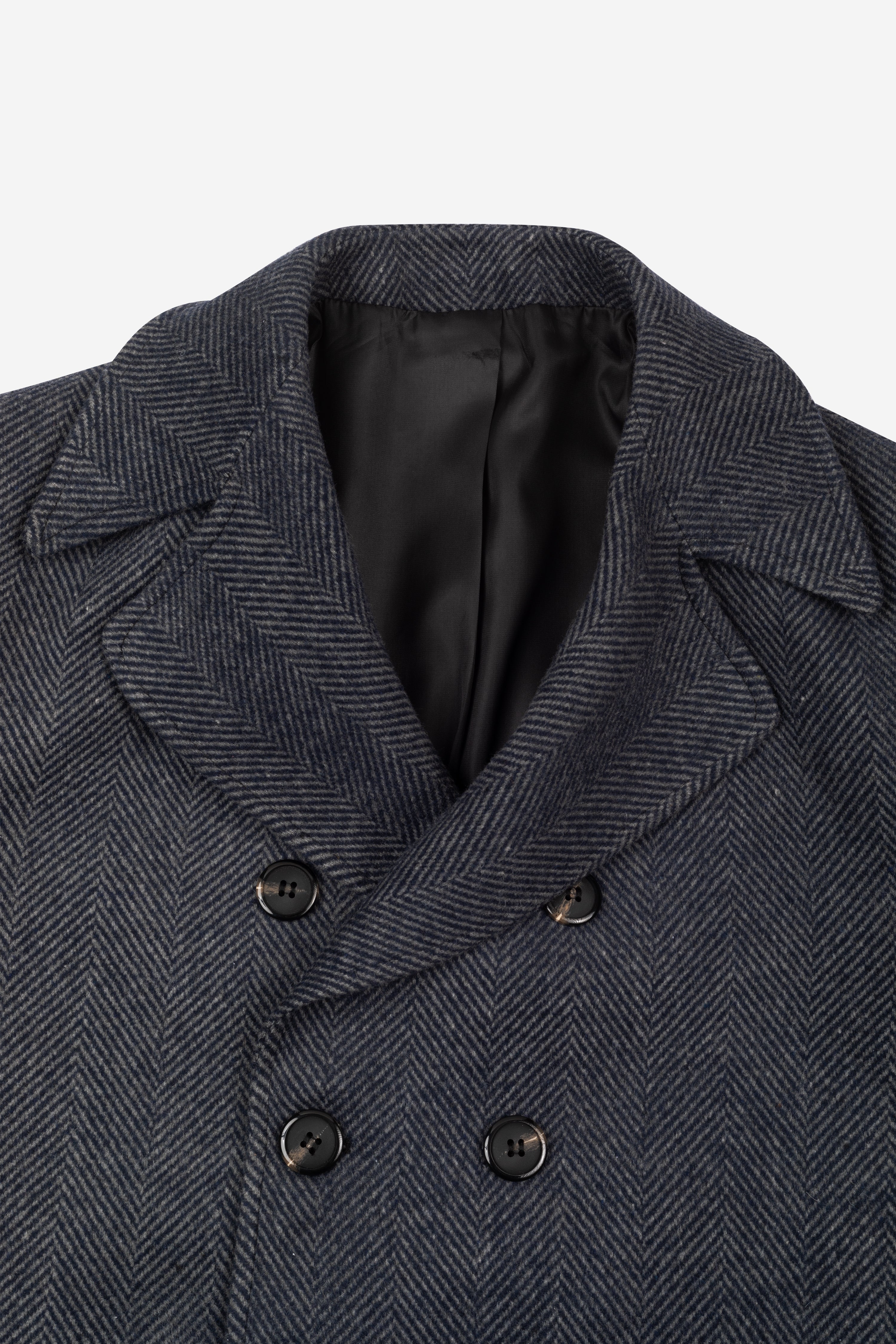 Navy Grizzle Grey Double-Breasted Herringbone Coat