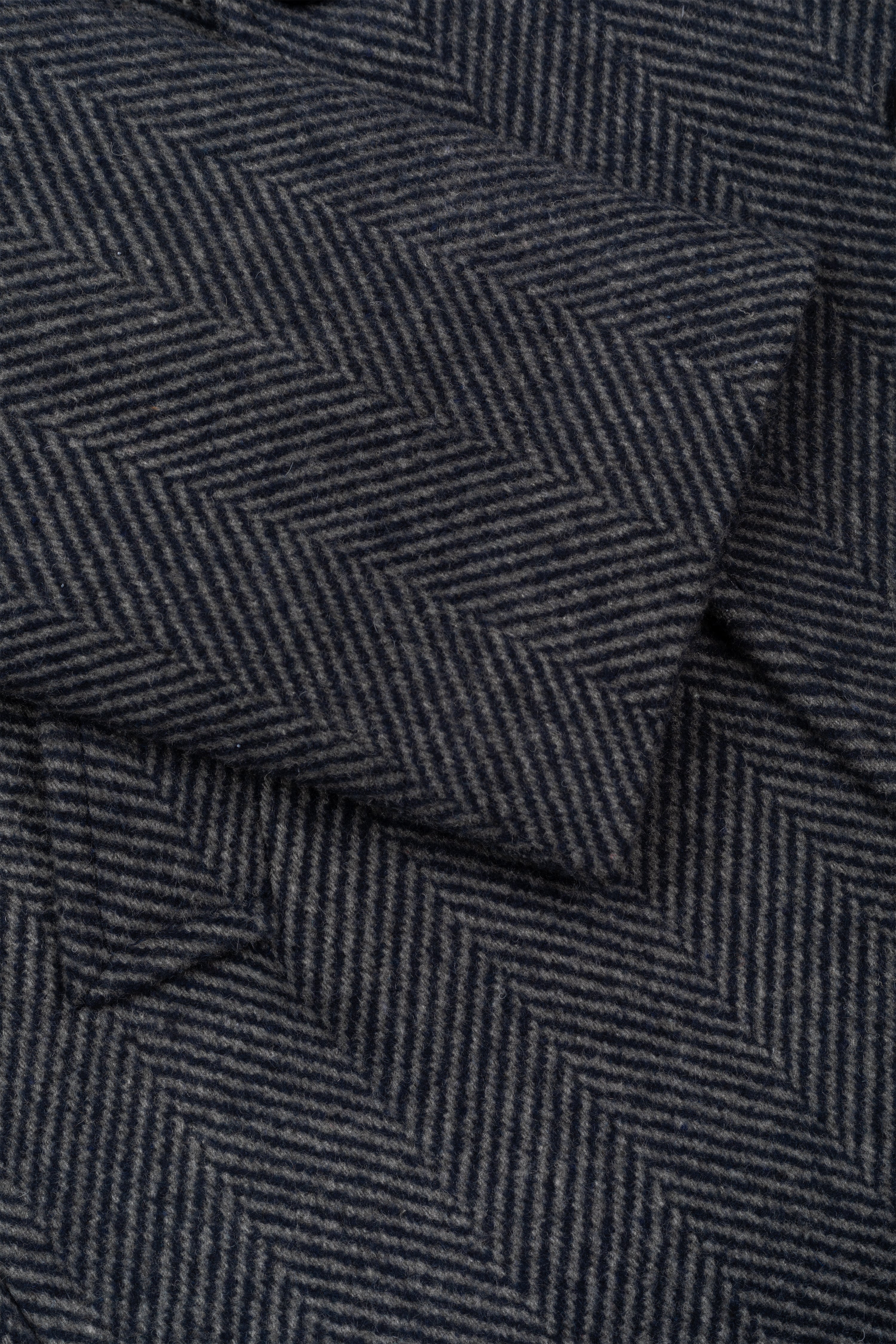 Navy Grizzle Grey Double-Breasted Herringbone Coat