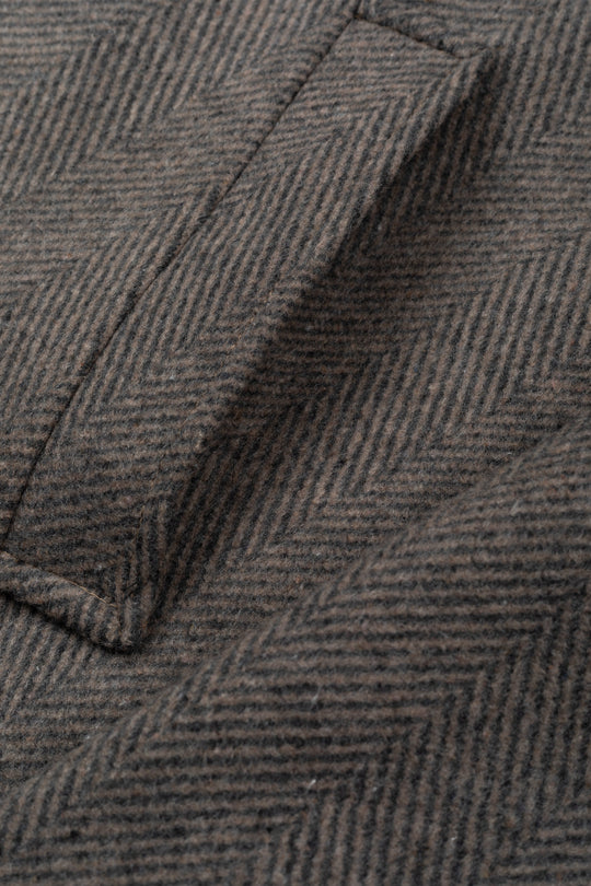 Dim Beige Double-Breasted Herringbone Coat