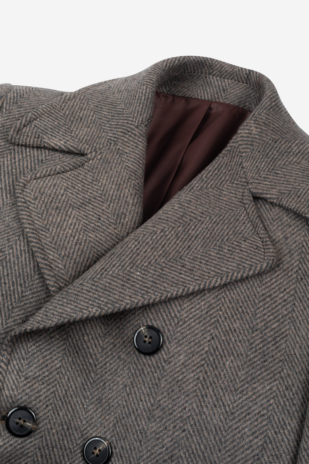 Dim Beige Double-Breasted Herringbone Coat