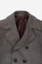 Dim Beige Double-Breasted Herringbone Coat