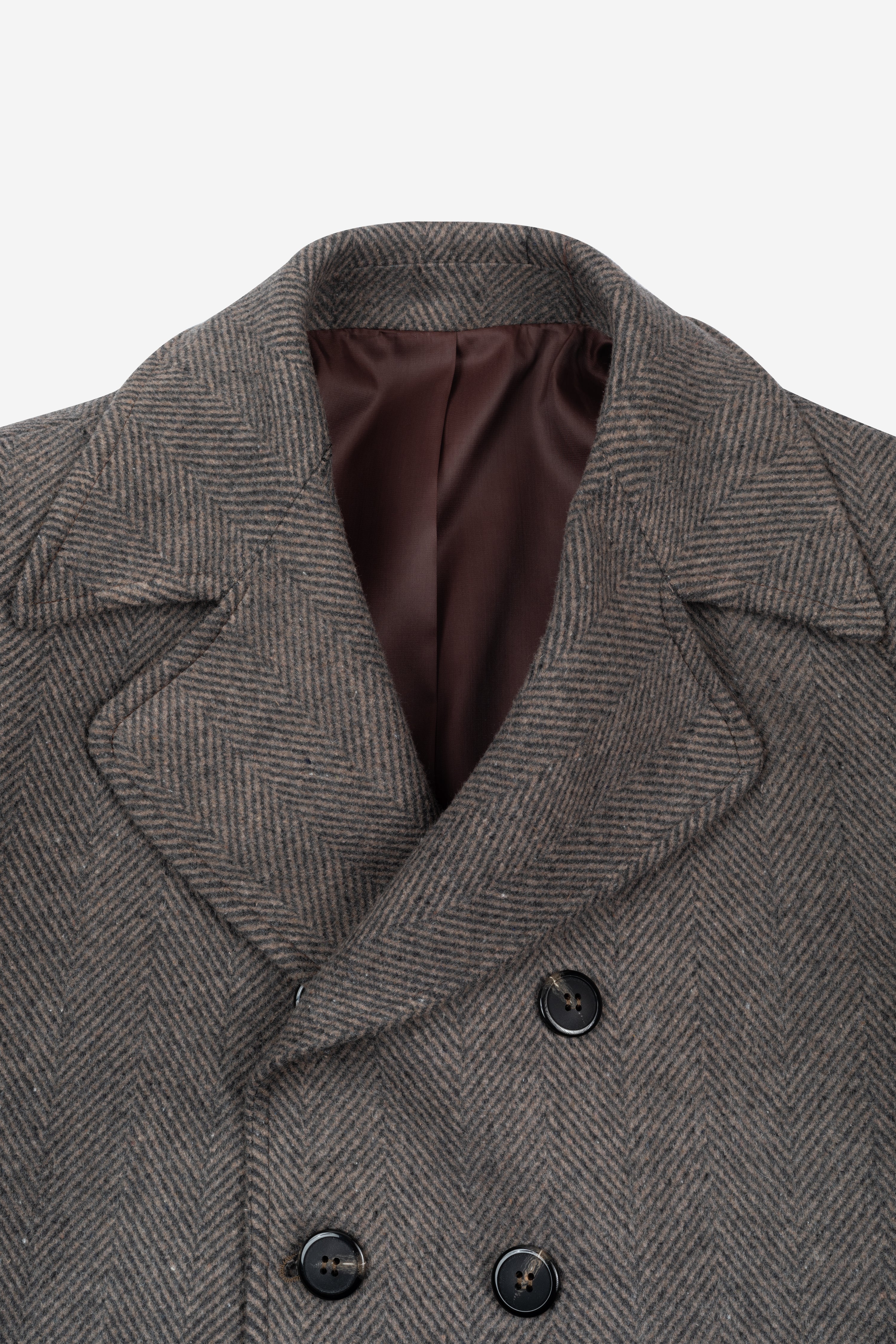 Dim Beige Double-Breasted Herringbone Coat