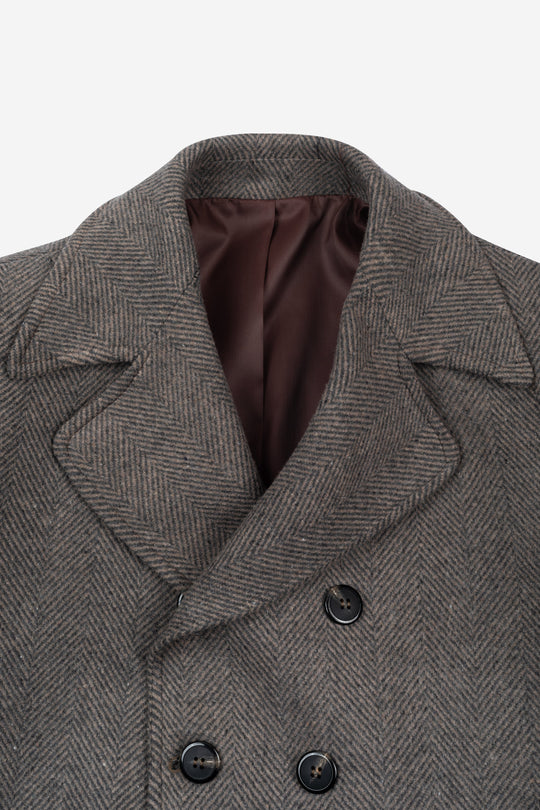 Dim Beige Double-Breasted Herringbone Coat