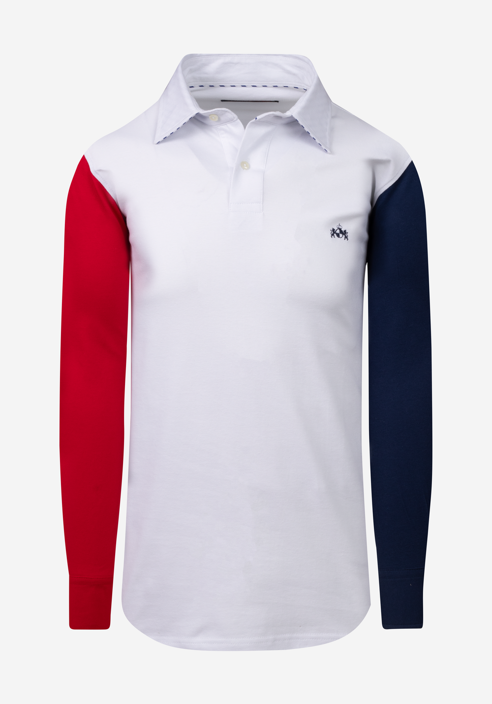 Cloud White Cotton Parti-Colored Polo Shirt - Long Sleeve