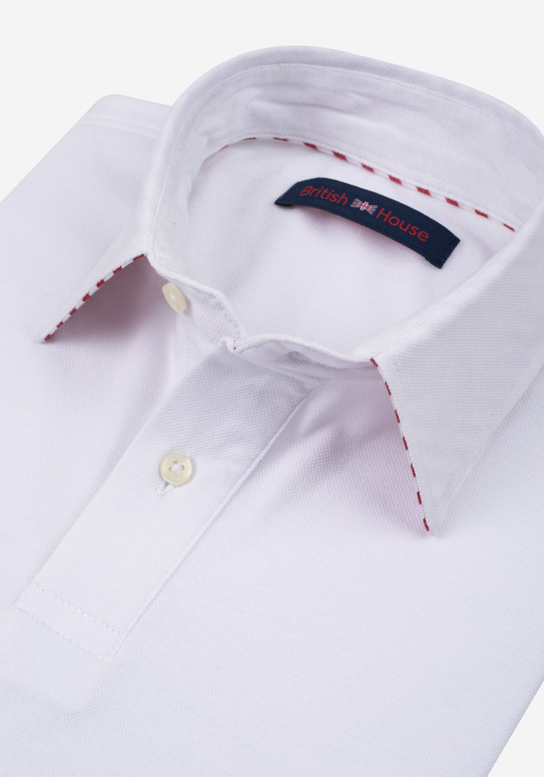 Pearl White Cotton Parti-Colored Polo Shirt - Long Sleeve