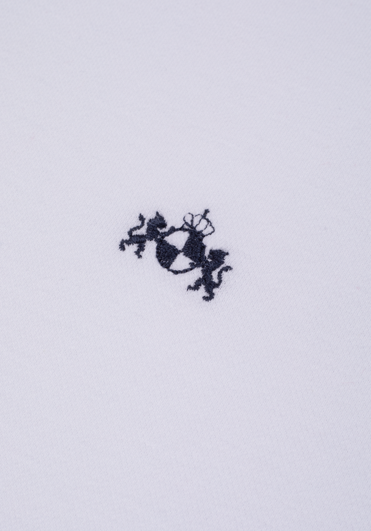 Cloud White Cotton Parti-Colored Polo Shirt - Long Sleeve