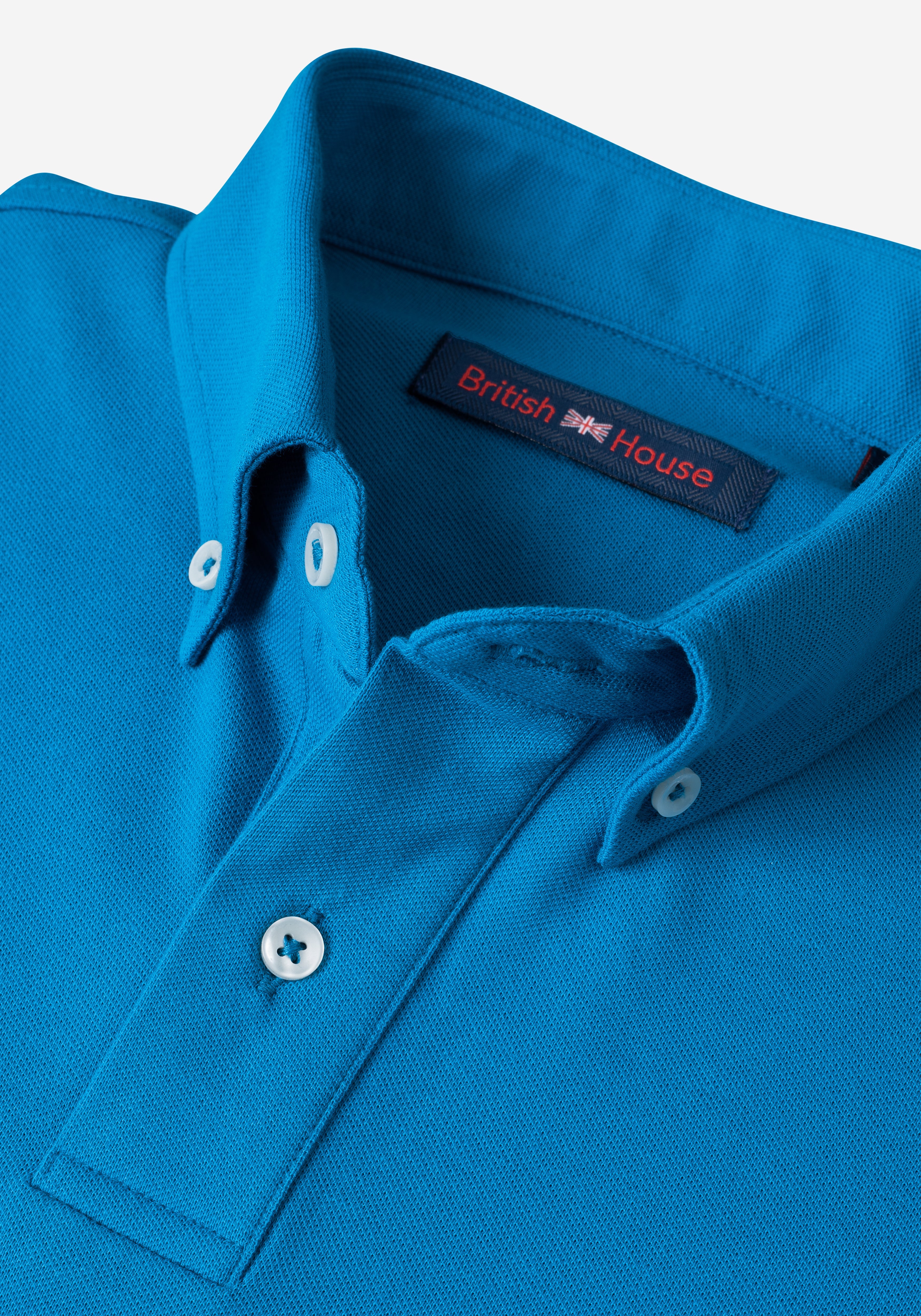 Tropical Blue Cotton Polo Shirt - Long Sleeve