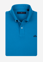 Tropical Blue Cotton Polo Shirt - Long Sleeve
