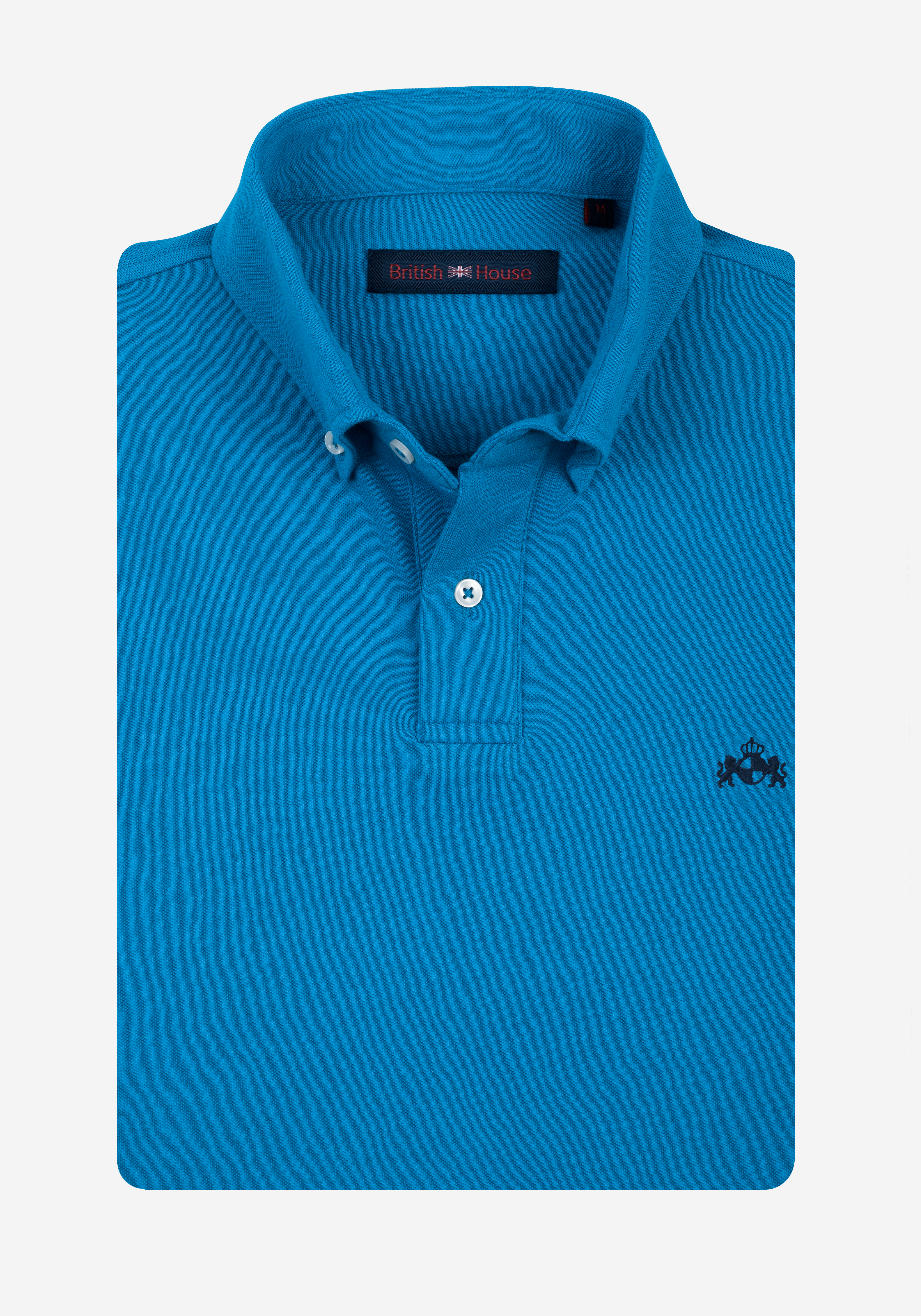 Tropical Blue Cotton Polo Shirt - Long Sleeve