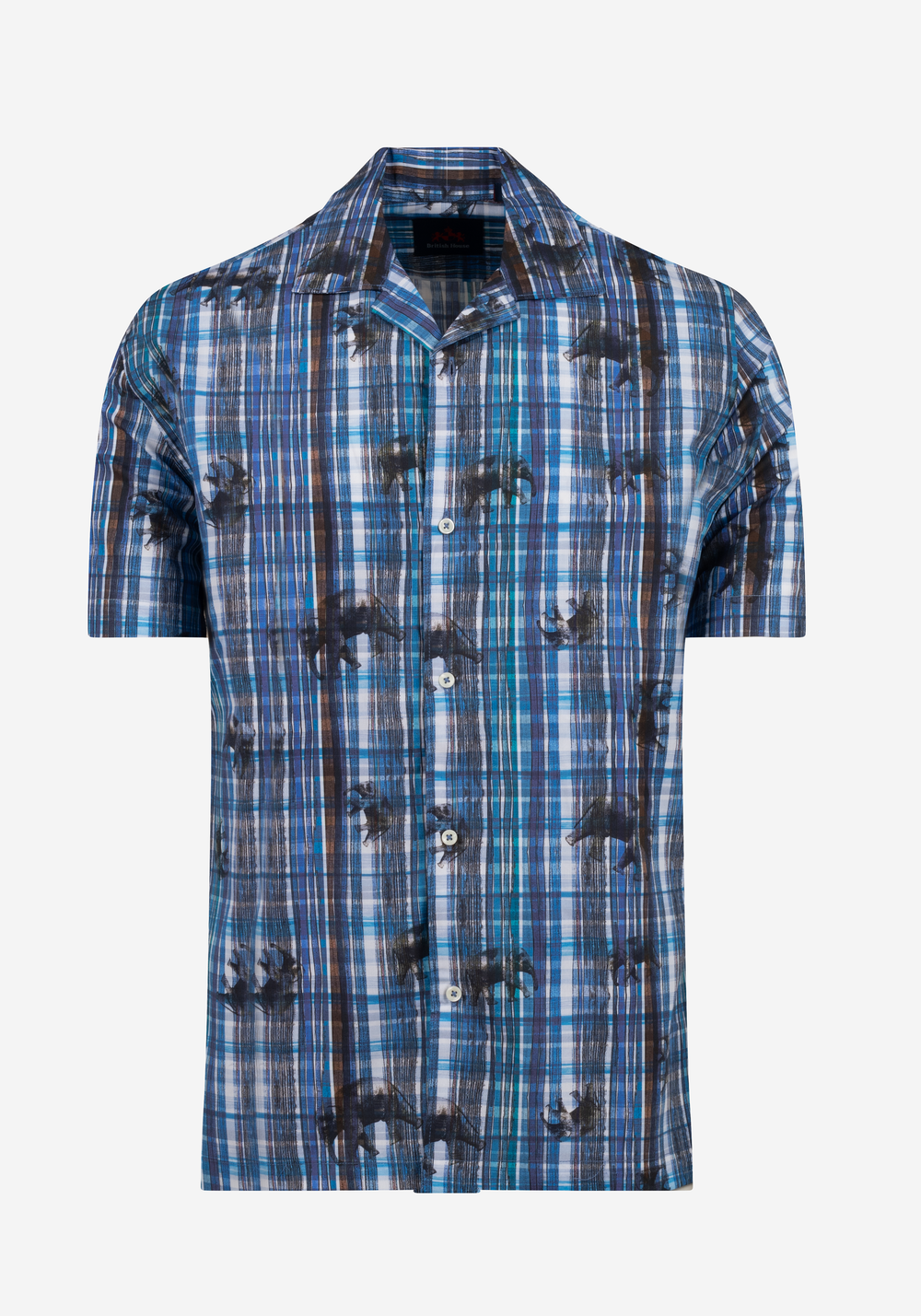 Vivid Blue Printed Poplin Resort Shirt - Short Sleeve