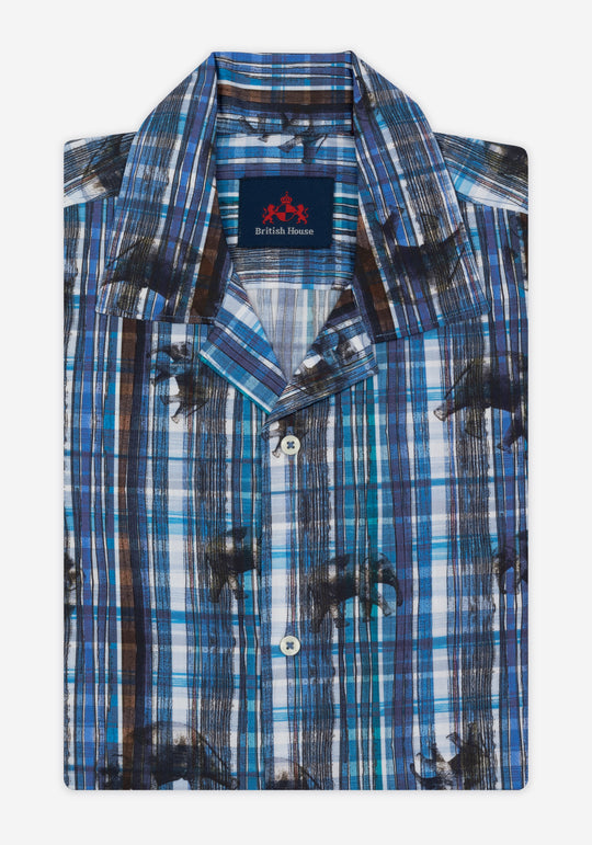 Vivid Blue Printed Poplin Resort Shirt - Short Sleeve