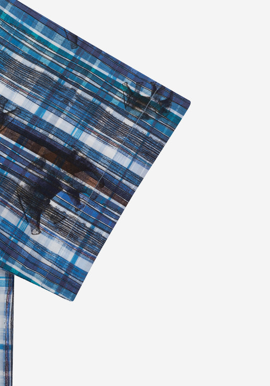 Vivid Blue Printed Poplin Resort Shirt - Short Sleeve