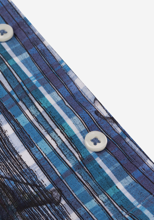 Vivid Blue Printed Poplin Resort Shirt - Short Sleeve