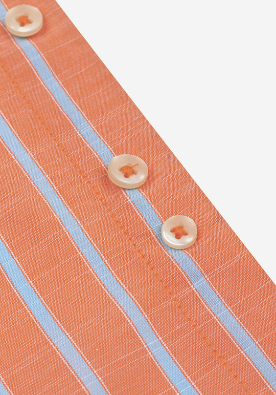 Coral Orange Stripe Washed Signature Chambray Shirt