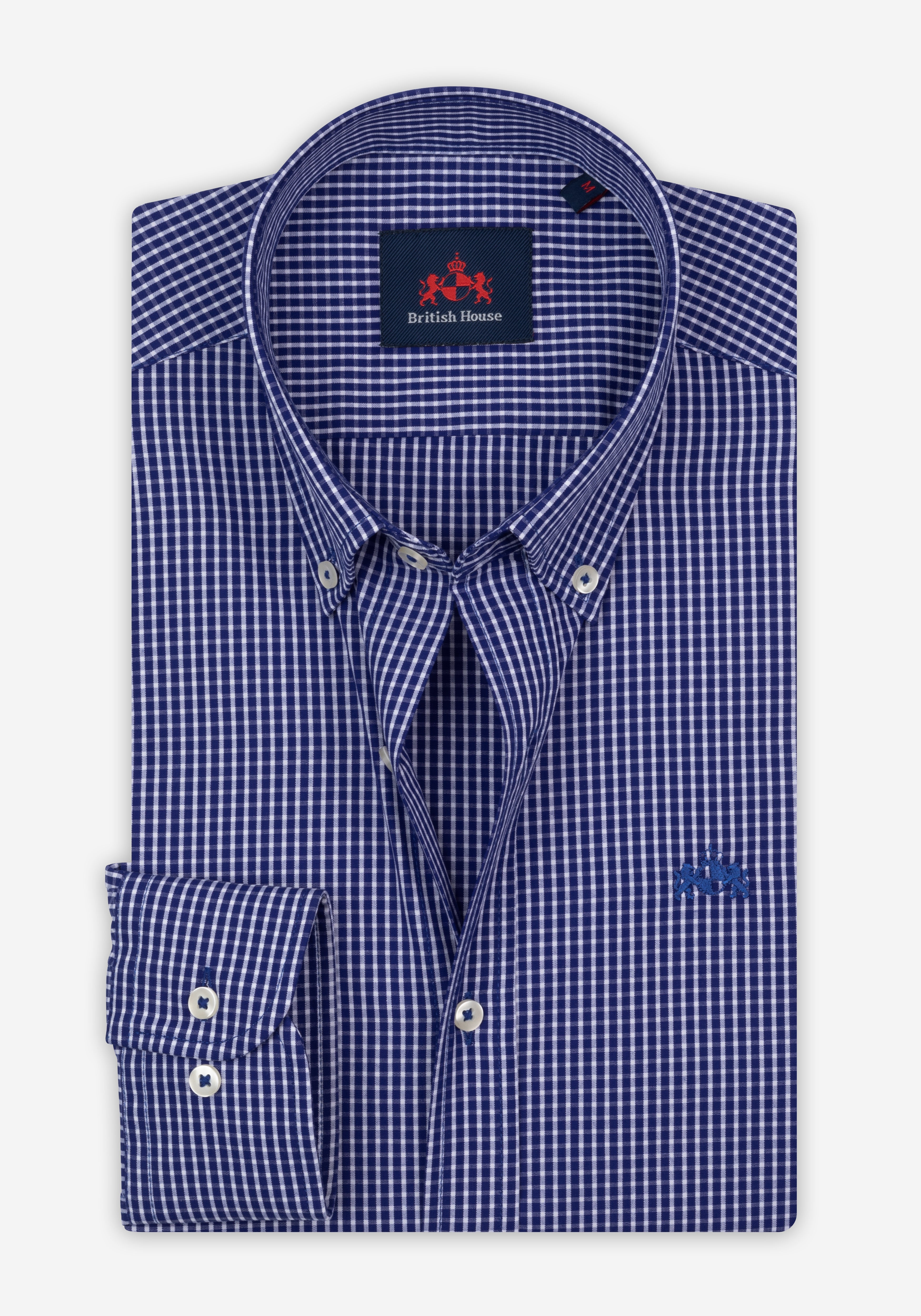 Marine Navy Checked Poplin Shirt