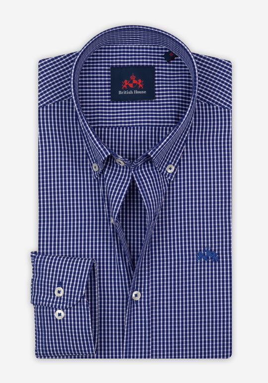 Marine Navy Checked Poplin Shirt