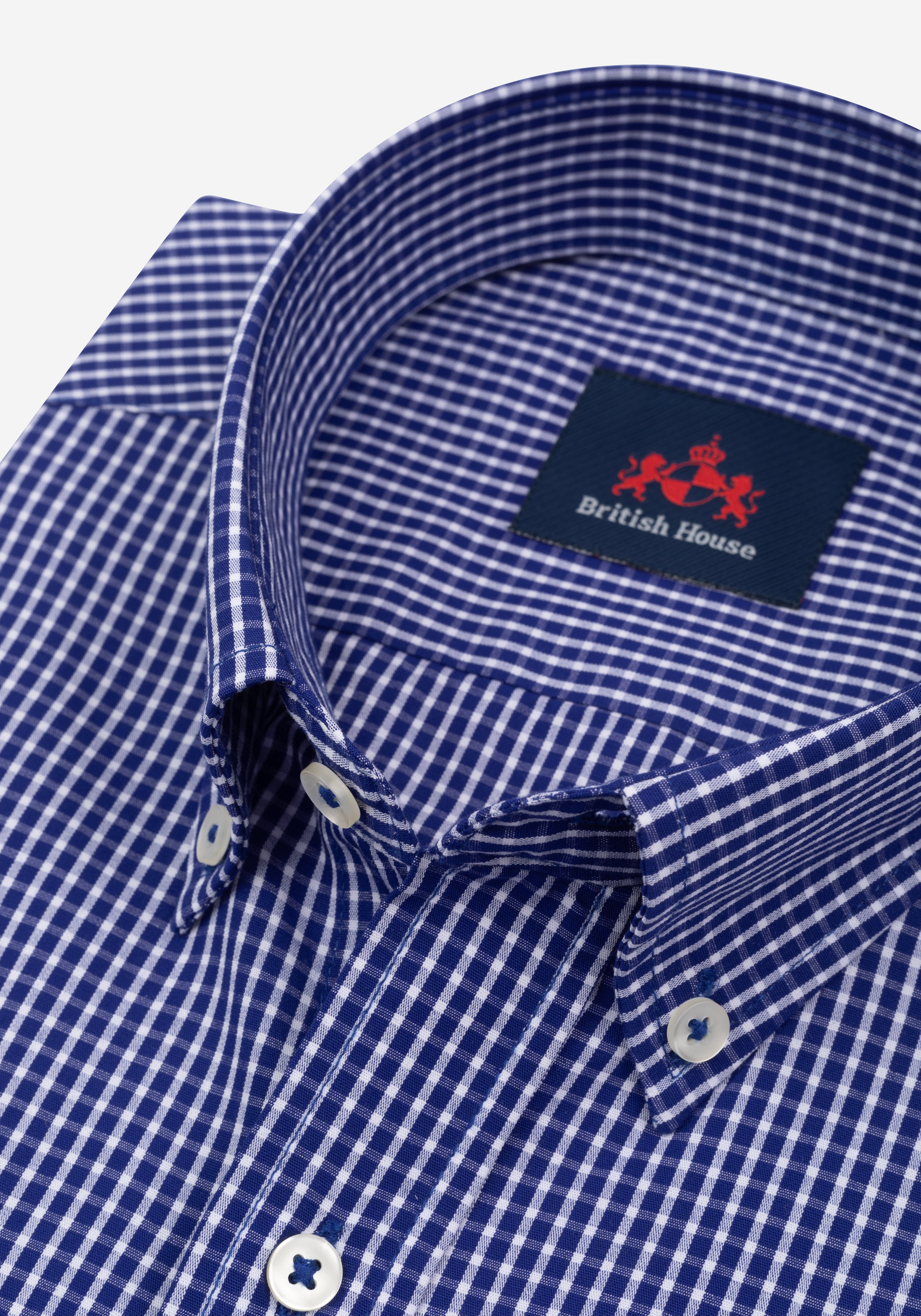 Marine Navy Checked Poplin Shirt