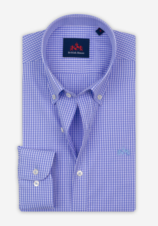 Cornflower Blue Checked Poplin Shirt