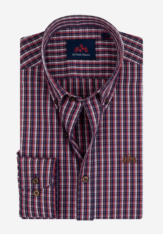 Vintage Navy Red Checked Twill Shirt