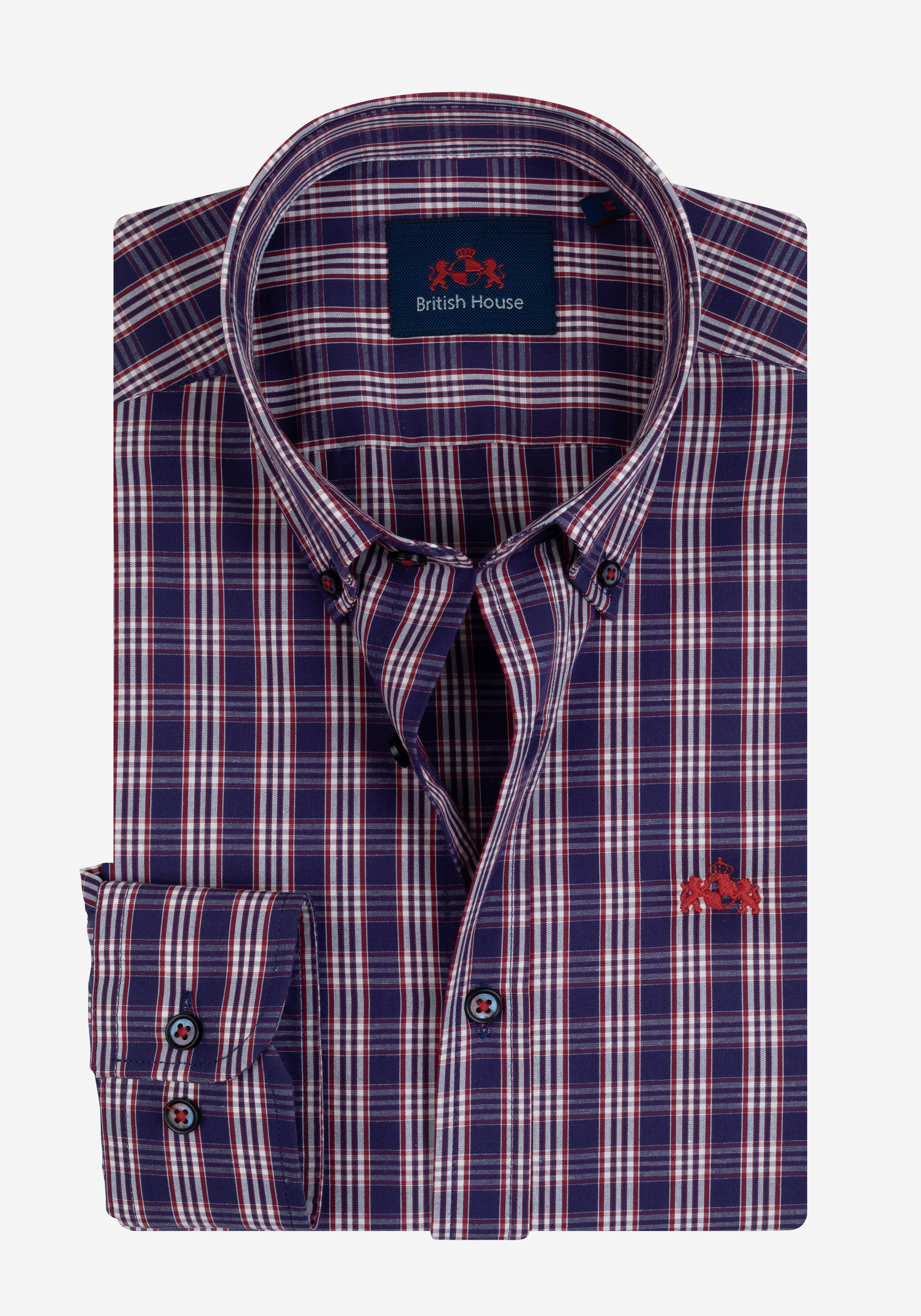 Deep Navy Red Checked Twill Shirt