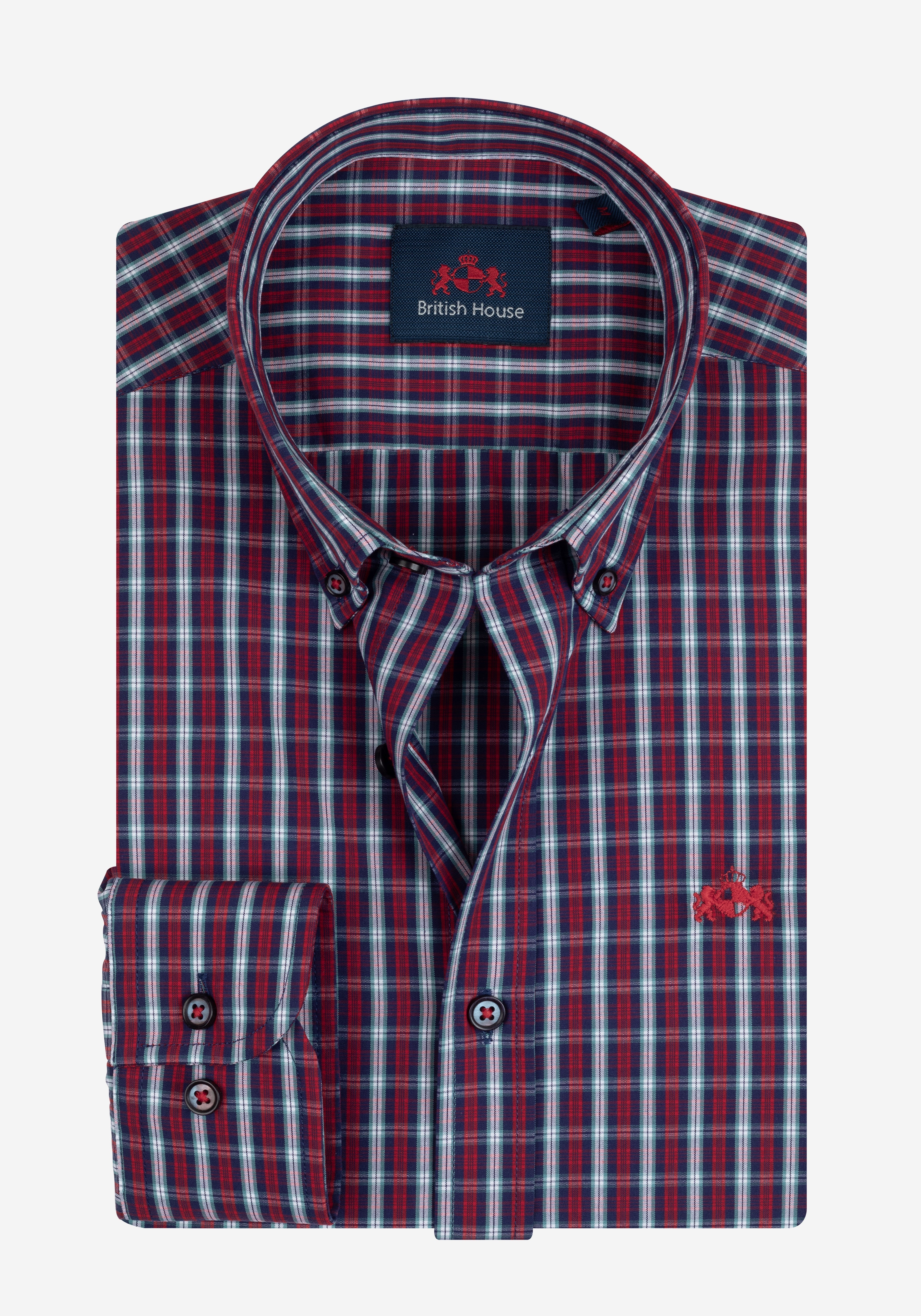 Red Navy Checked Twill Shirt