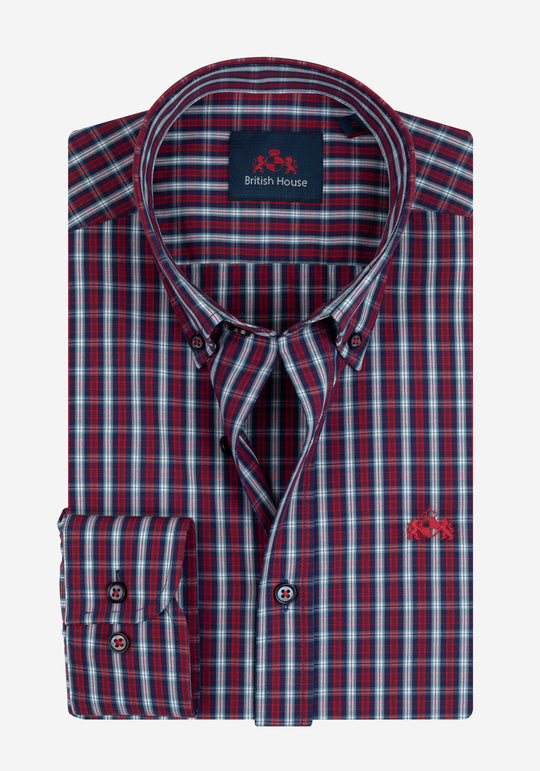 Red Navy Checked Twill Shirt
