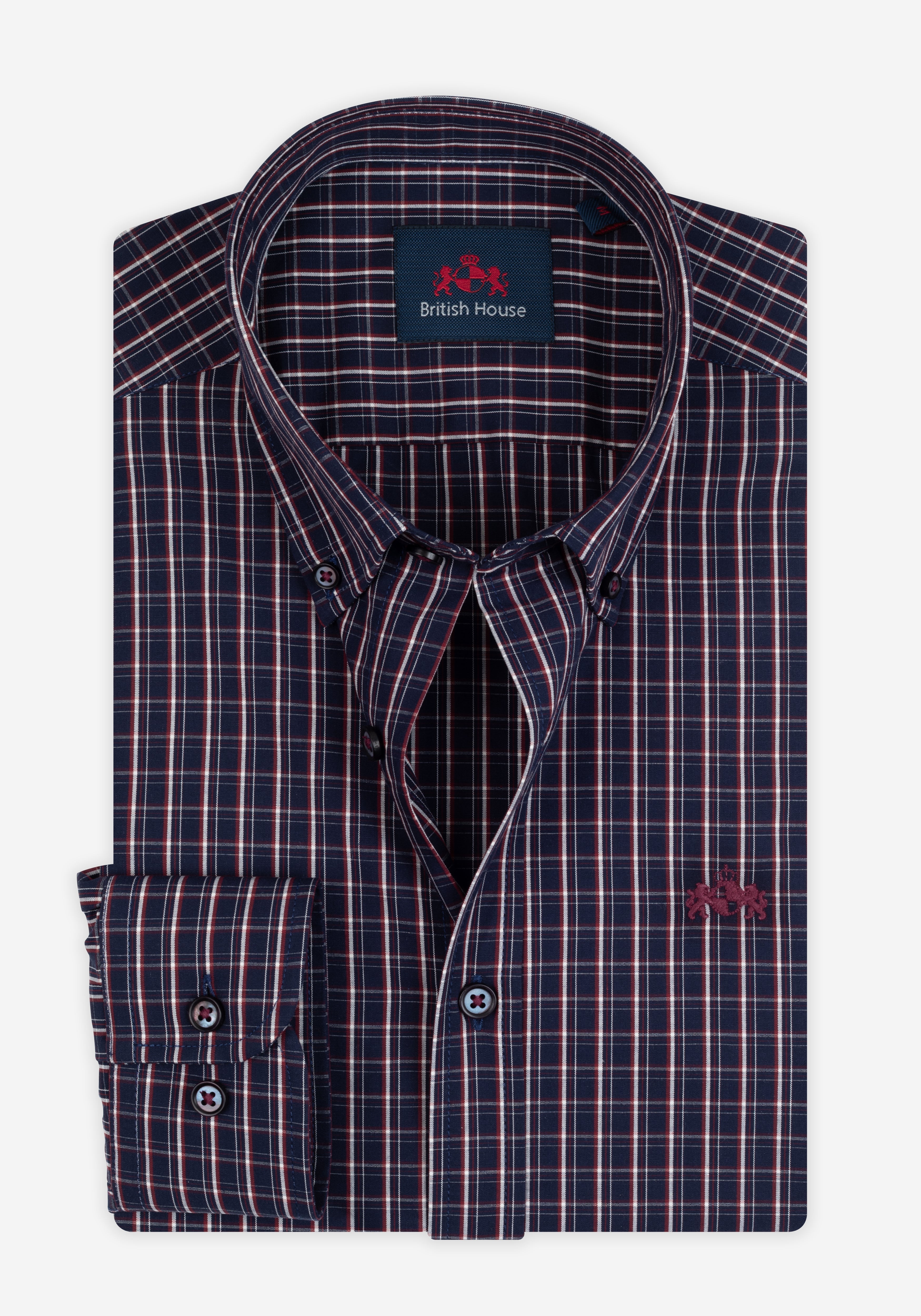 True Navy Red Checked Twill Shirt
