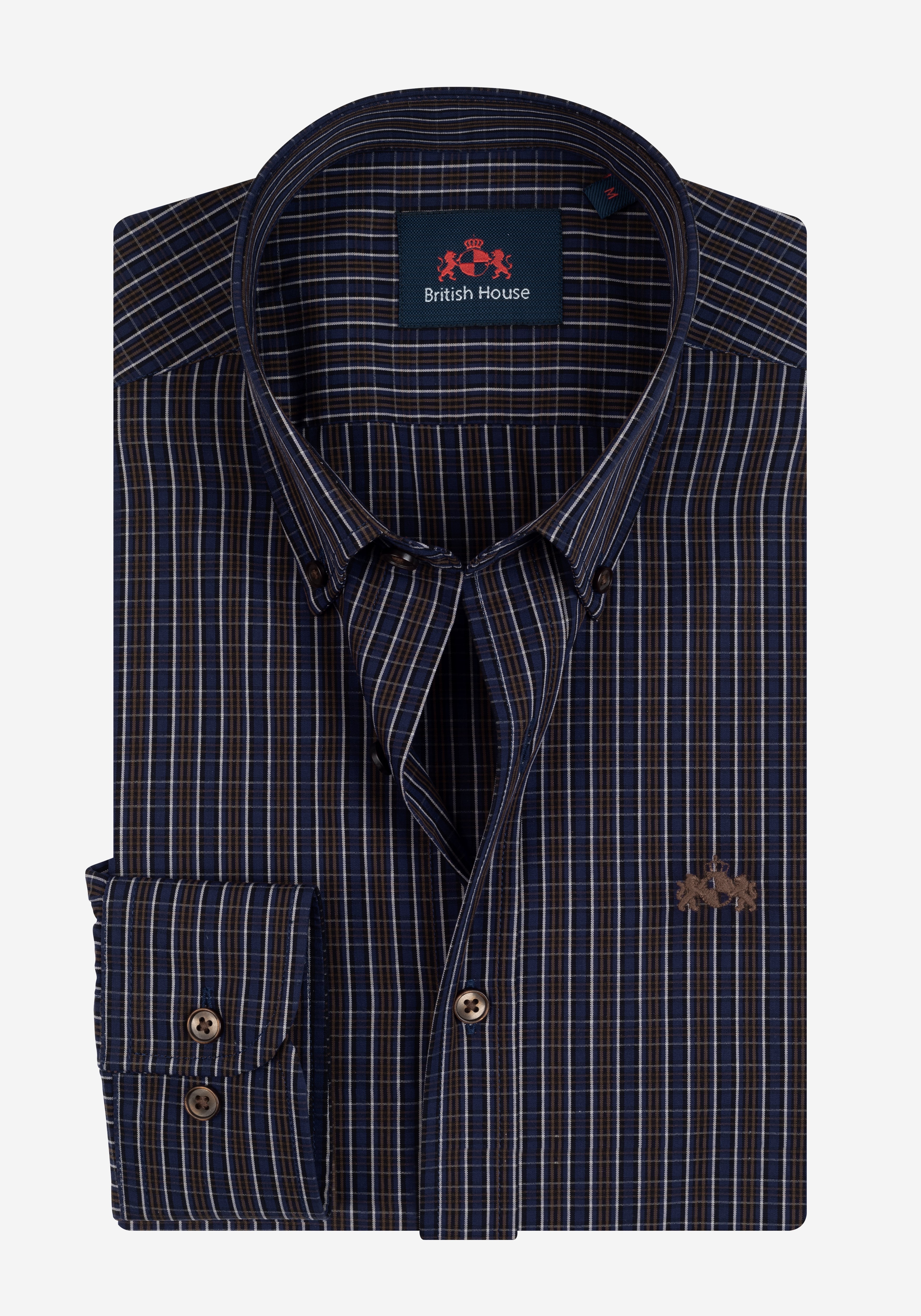 Midnight Navy Brown Checked Twill Shirt