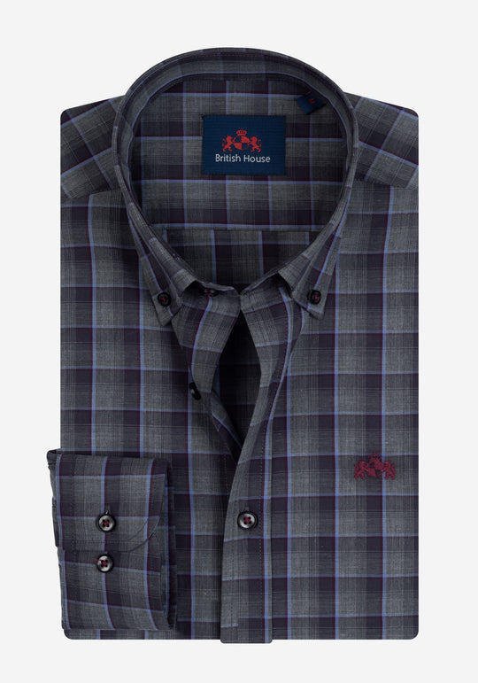 Shadow Grey Navy Checked Twill Shirt