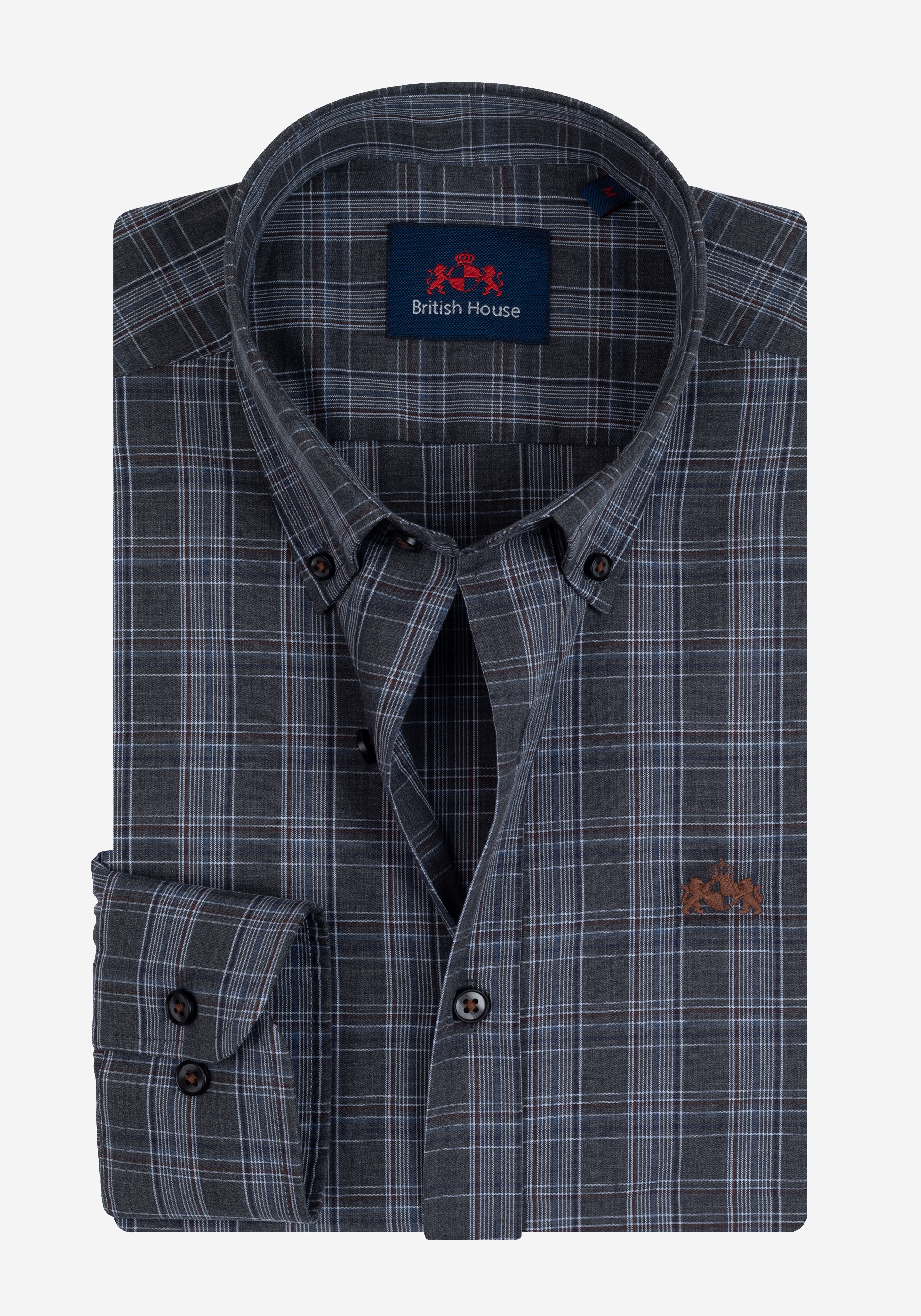 Charcoal Grey Checked Twill Shirt
