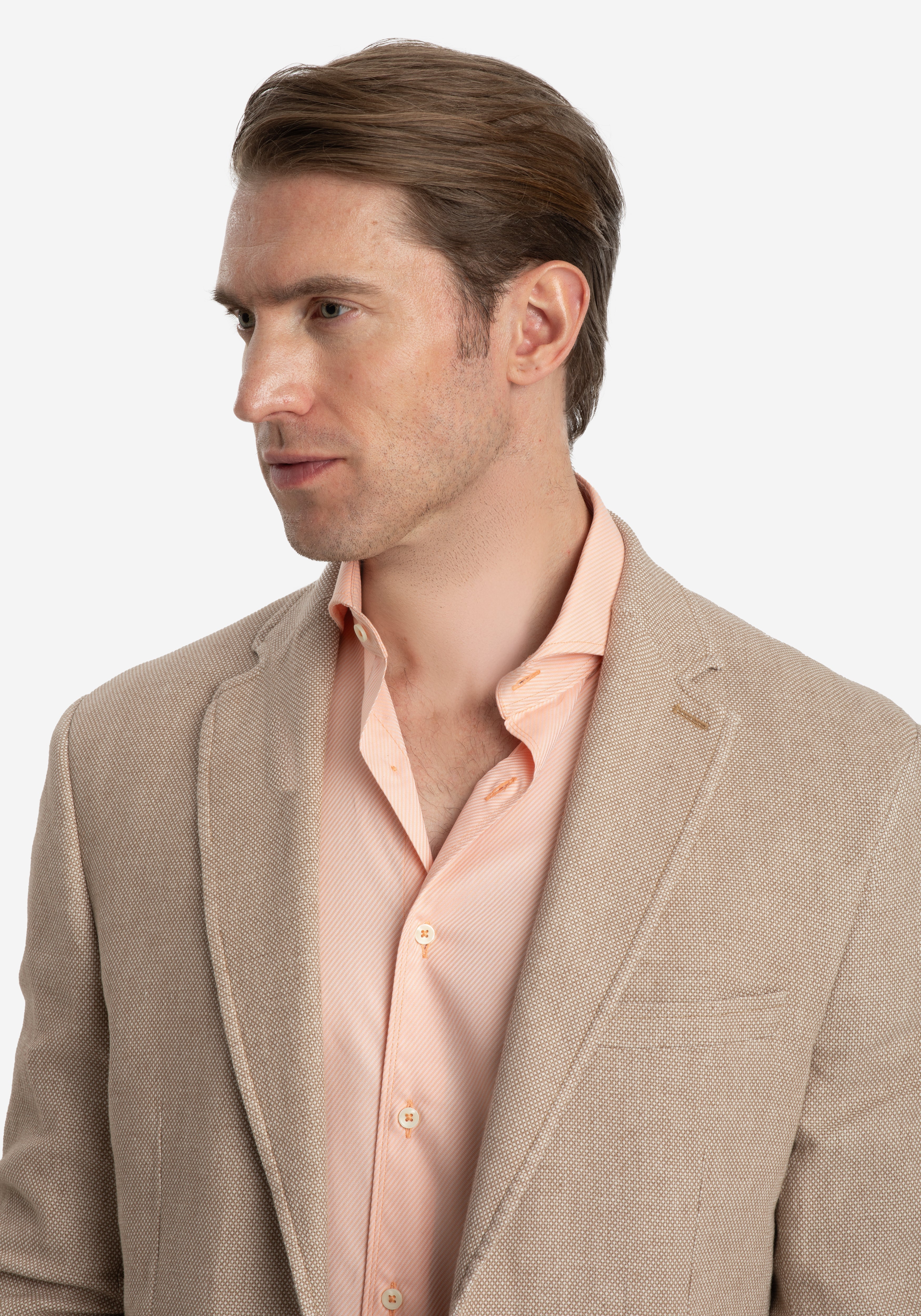 Contemporary Fit Sand Brown Dotted Linen Blend Blazer