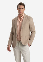 Contemporary Fit Sand Brown Dotted Linen Blend Blazer