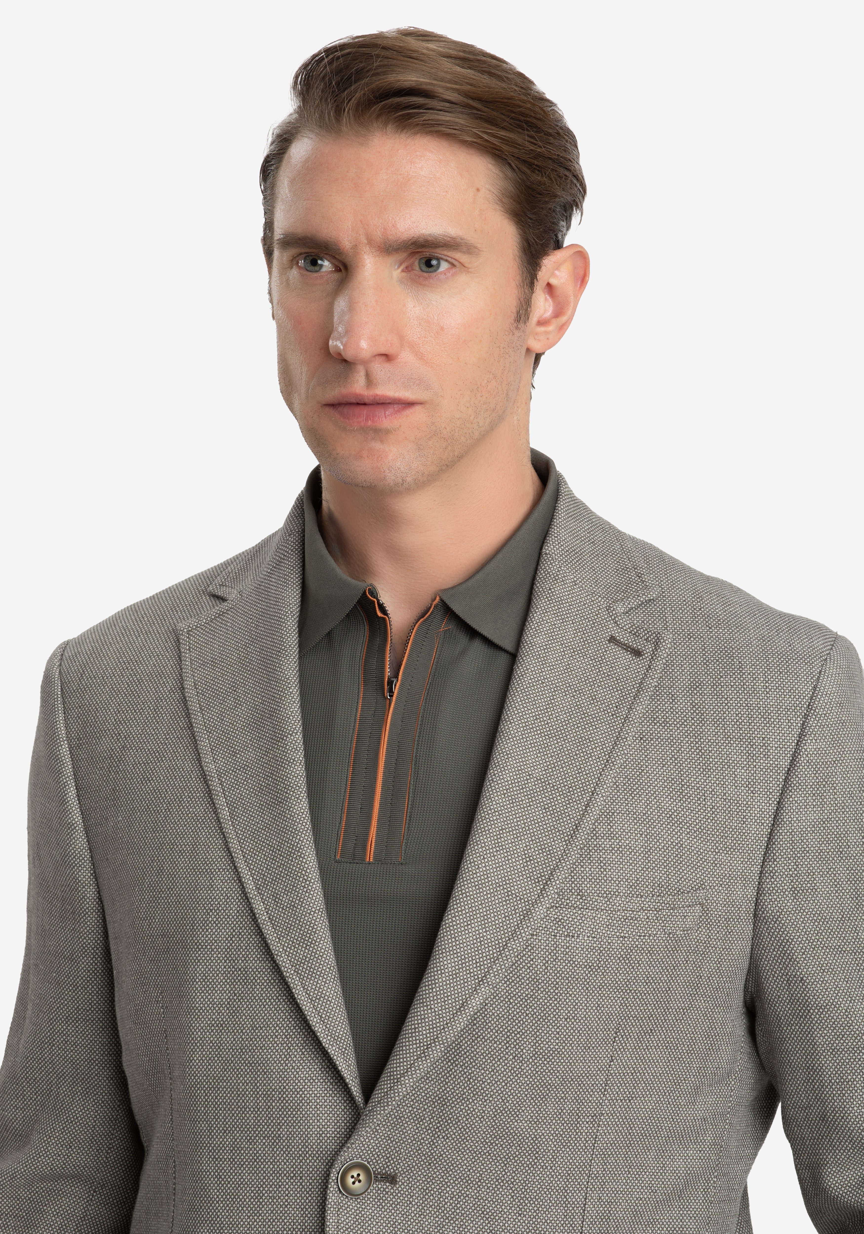 Contemporary Fit Sage Olive Dotted Linen Blend Blazer