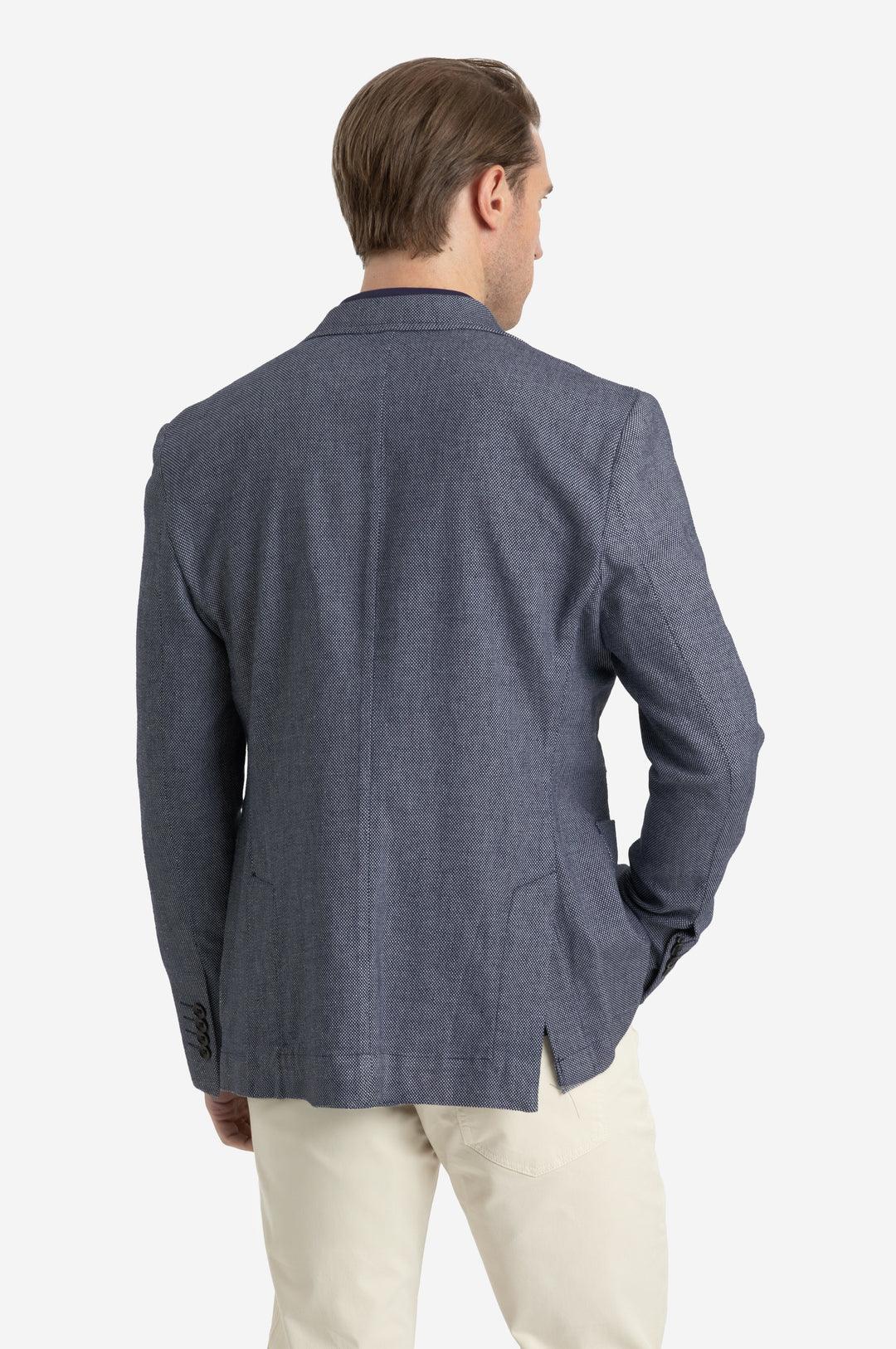 Contemporary Fit Vintage Navy Dotted Linen Blend Blazer