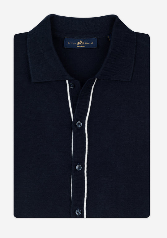 Dawn Navy Knitted Polo Shirt