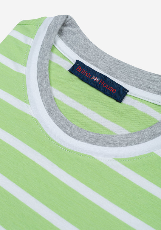 Faded Lime Green Stripe Cotton T-Shirt