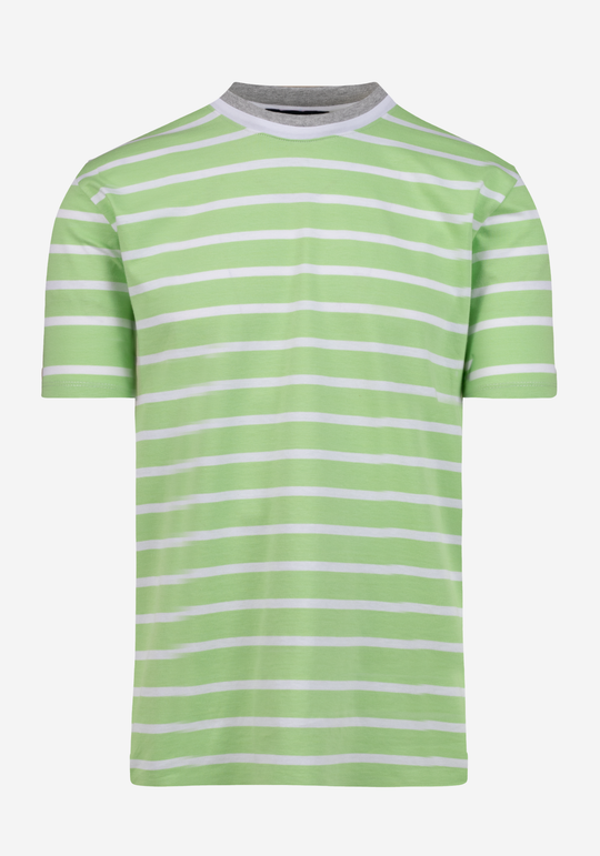 Faded Lime Green Stripe Cotton T-Shirt
