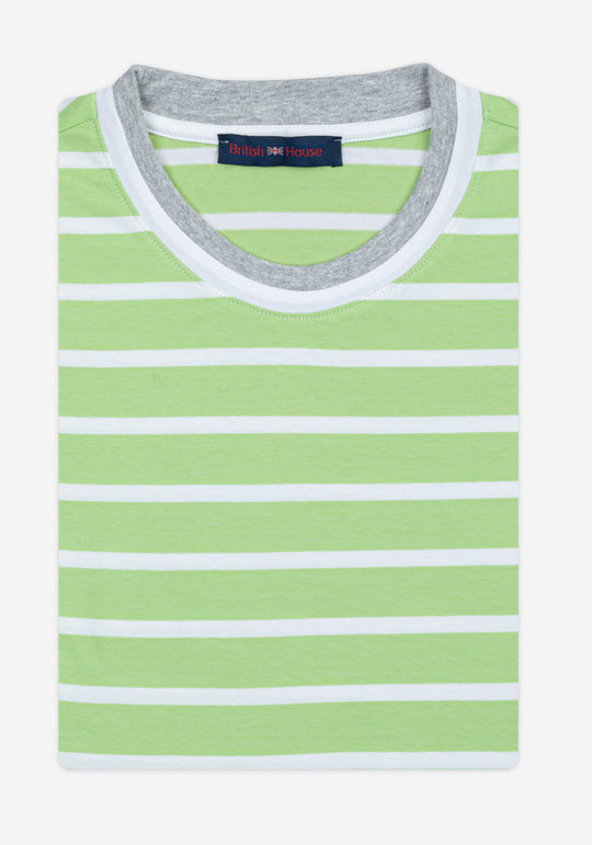 Faded Lime Green Stripe Cotton T-Shirt