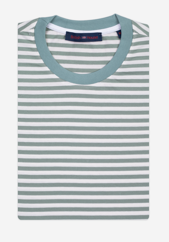 Faded Mint Green Stripe Cotton T-Shirt