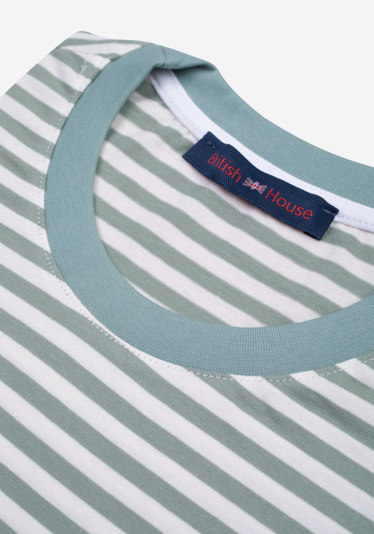 Faded Mint Green Stripe Cotton T-Shirt