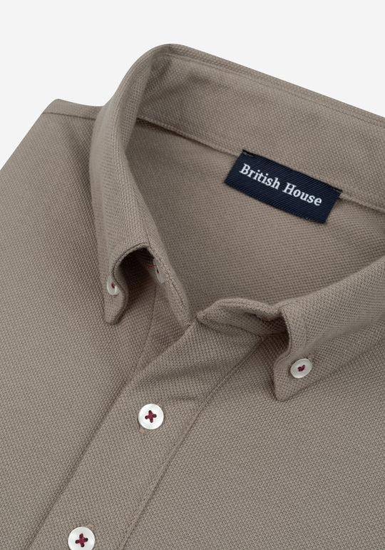 Dark Sand Beige Cotton Polo Shirt