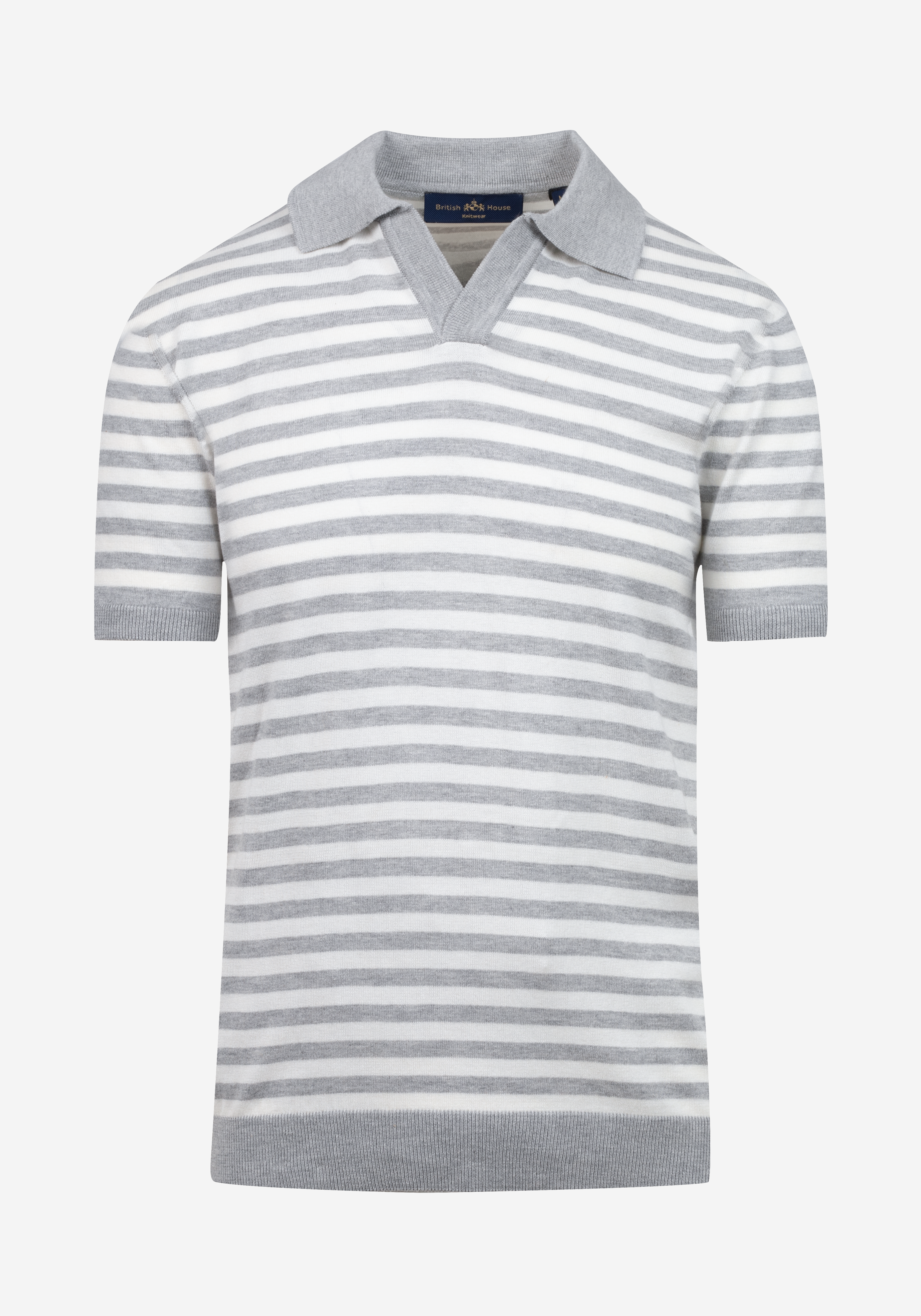 Pearl Grey Stripe Knitted Polo Shirt